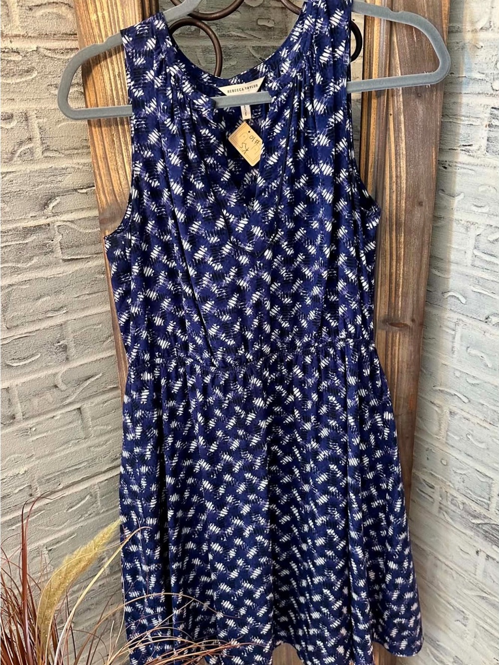 Rebecca Taylor Navy and White Printed Sleeveless A-Line Dress